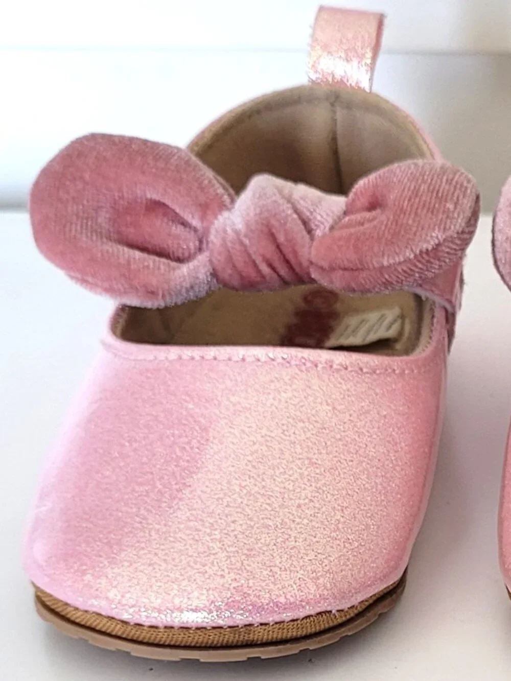 Nuby Pink Sparkle Velvet Bow Shoes